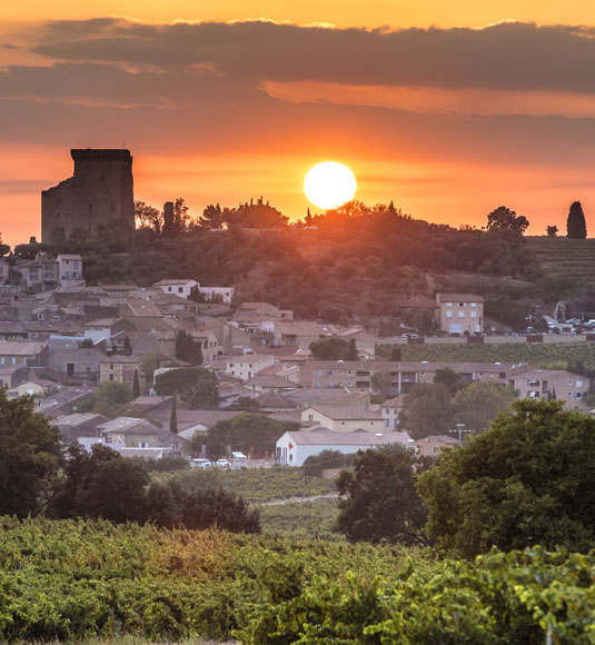 coucher de soleil sur Châteauneuf-du-pape